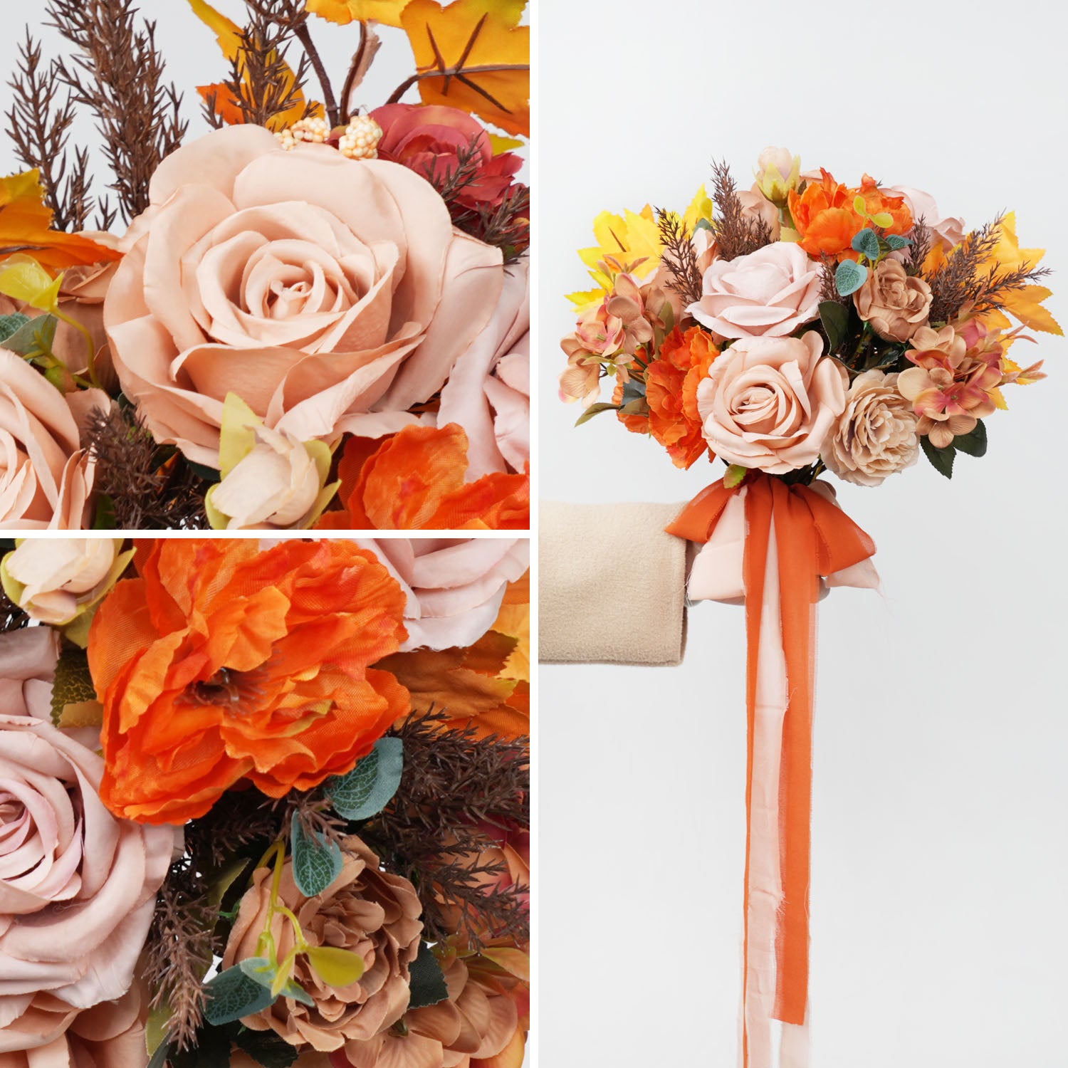 Coffee and Orange wedding flowers bridal bouquets 2 picture